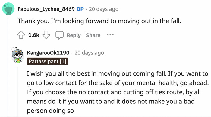 OP has plans to move out and this seems to be the best move for her so she can start distancing herself from her family if they refuse to address the issues