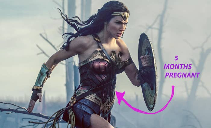2. Wonder Woman - Gal Gadot was heavily pregnant during the reshoots.