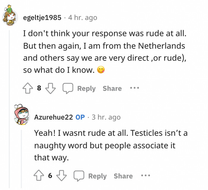 People from abroad don't think OP was rude at all