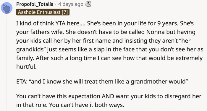 Commenters pointed out that it's ironic how OP 'knows' that Rita will treat his children like her own grandchildren but doesn't expect his kids to refer to her as grandma.