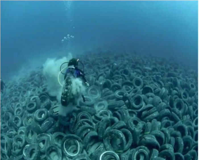 7. Dirty tire in water!