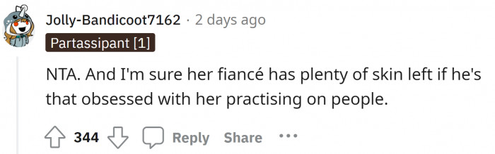 The fiancé should gift his body as a canvas for the friend to tattoo on.