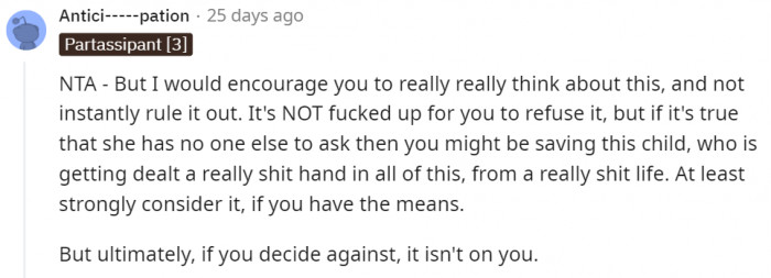 Meanwhile, some people think OP should think about it.