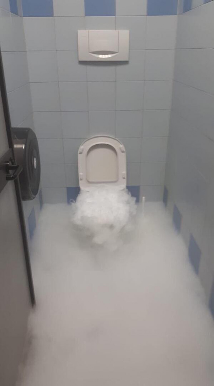 20. “Someone at my stepdads work put dry ice in the toilet by mistake.”