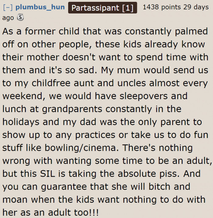 The sister-in-law's future with her children