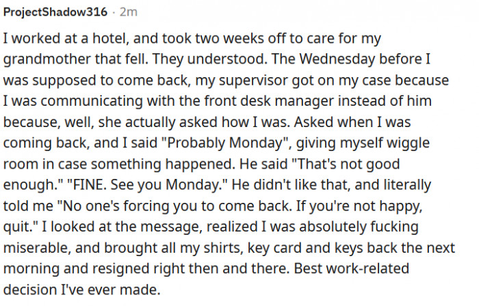 22. I mean, the boss was literally asking them to quit