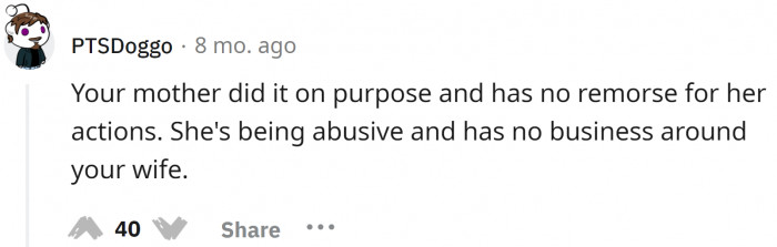The mother-in-law seems unapologetic for her actions, which is a sign that she may do it again.