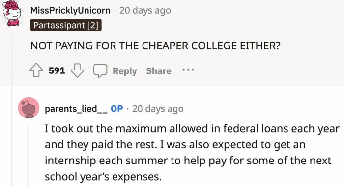 OP entertained questions from other Redditors, and that's where we found out he maxed out his student loan to pay for college.