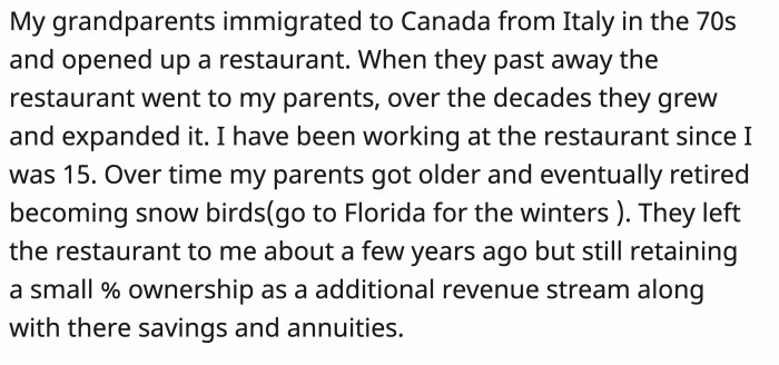 OP told the tale of how his grandparents established the restaurant