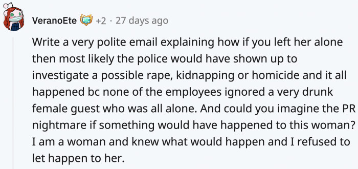Even if OP doesn't decide to sue or report the company, she should still document the course of events in writing to protect herself.