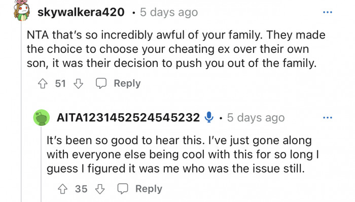Another comment saying his family is in the wrong