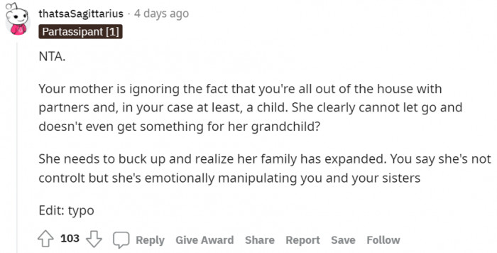 Alpha's mother has to change and accept.