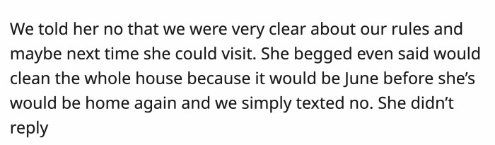 They said no, and she tried again, but they wouldn't relent