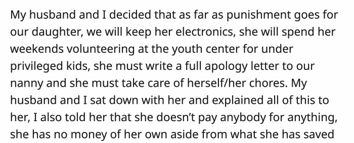 As a team, OP and her husband explained to their daughter what she did wrong