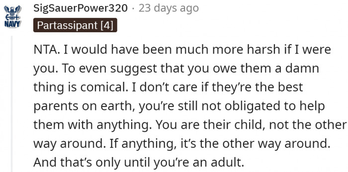 Other users think that the family deserved a harsher statement.