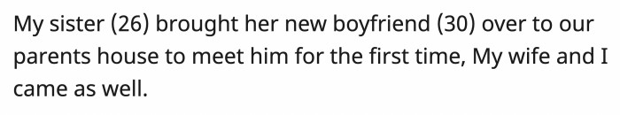 Here is the setting of how OP's sister introduced her boyfriend