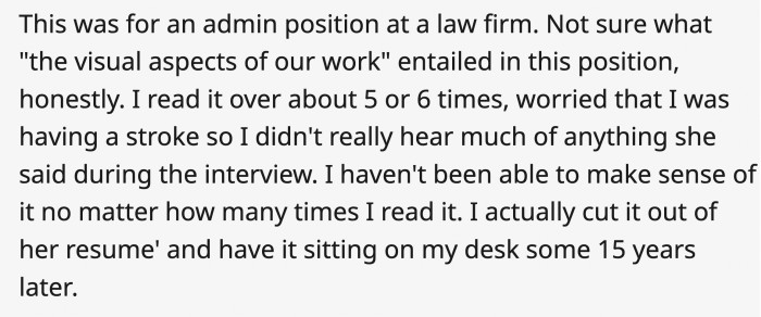 you cut that statement out of her resume