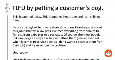 This Person Instantly Regrets Deciding To Pet A Customer's Dog While Working When The Unexpected Happens