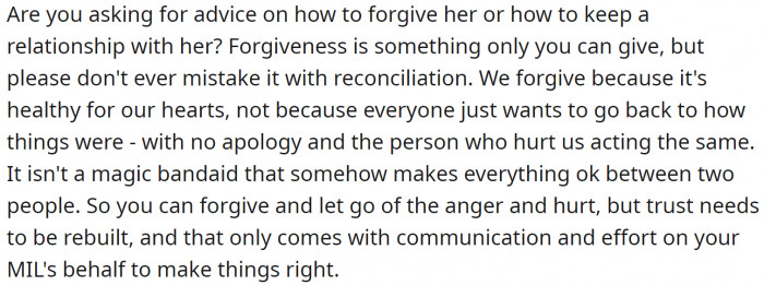 The difference between forgiveness and reconciliation.