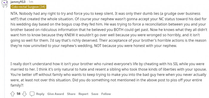 #14 They deserved to be uninvited to your nephew's wedding.