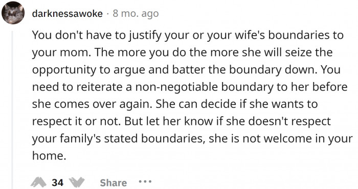 Setting up non-negotiable boundaries is essential if the husband wants his wife to recover soon.