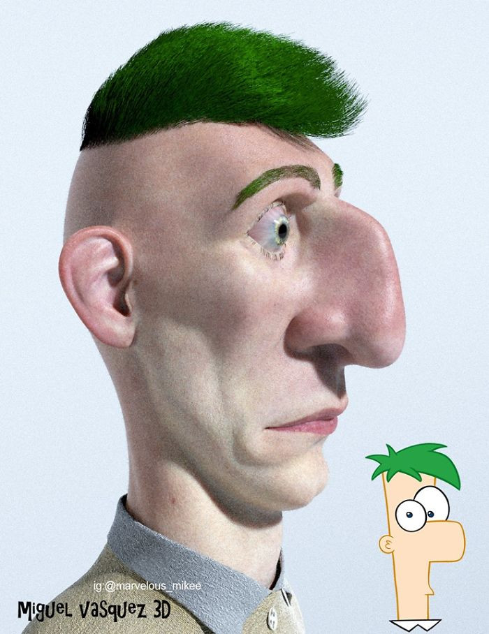 13.  Ferb with his big nose. 
