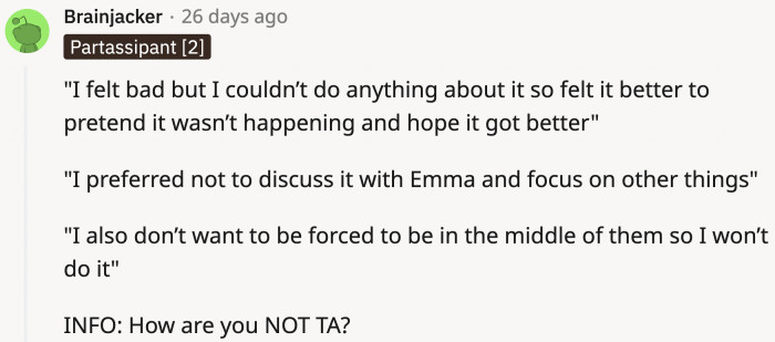 Here is a list of the excuses OP made so she could ‘avoid confrontation’: