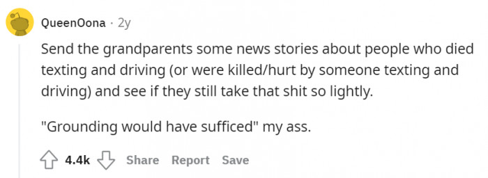Tell the grandparents that they are wrong in their approach.