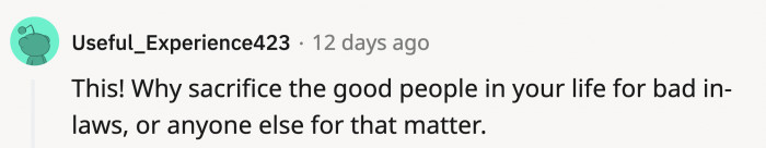Why try to sacrifice the good people in your life over someone like the groom's family?