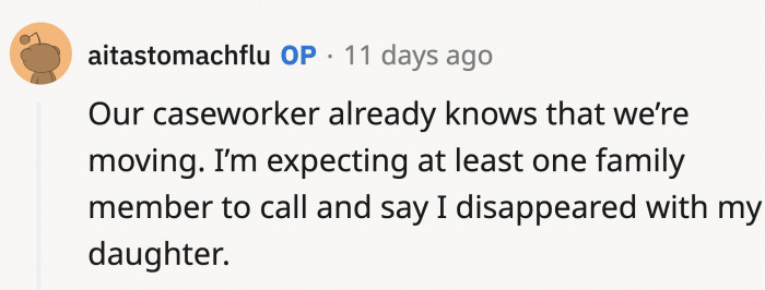 OP futher informed concerned Redditors about her decision to let her case worker about her plans