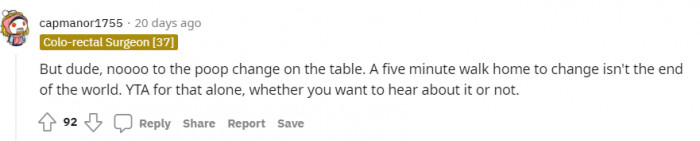 Reddit seems to think that OP is in the wrong for changing the baby on a table where food is served.