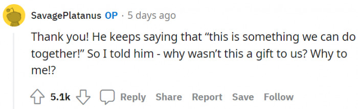 Apparently, her husband's excuse was