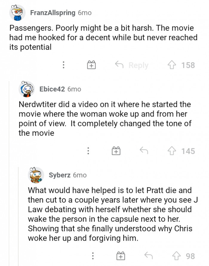 #18 Changing the point of view in Passengers might have made it more understandable and engaging.