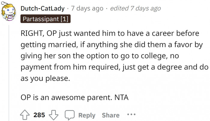 Which parent wouldn't want their child to have a good job and a well-settled family? The original poster wished the same!
