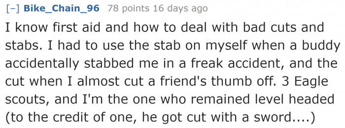 First aid will be especially useful when you're the one who's injured.