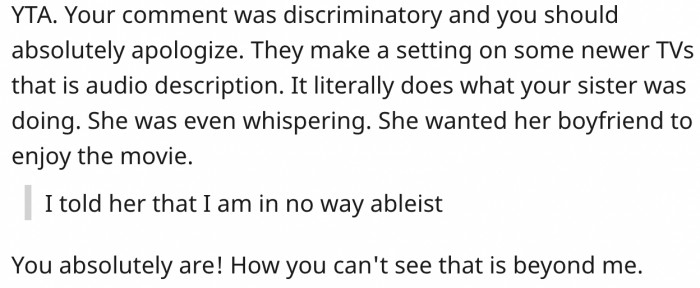 OP needs to apologize to her sister and her boyfriend.