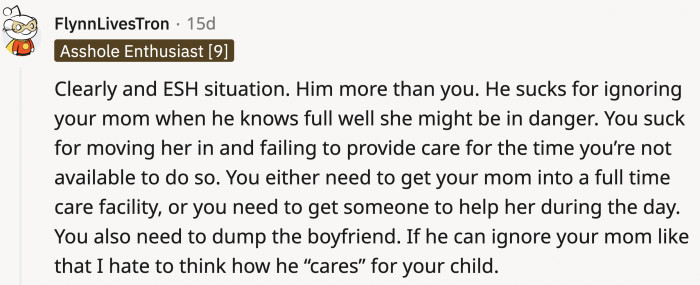 If the boyfriend acts that way toward OP's mom, does he really care for his child when OP is not around?