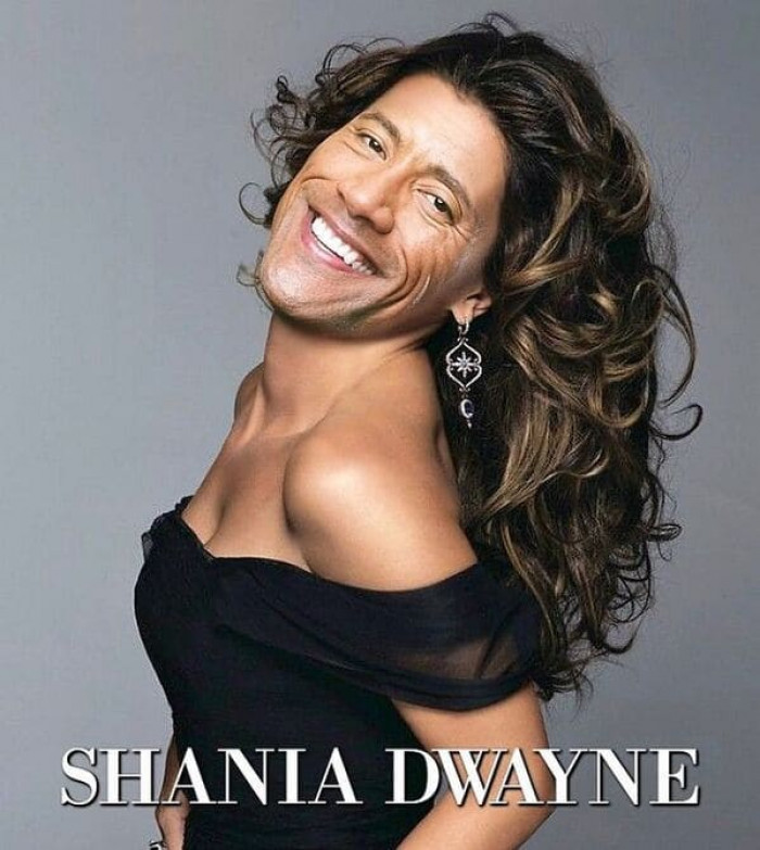 2. Mashup photo of Dwayne Johnson and Shania Twain