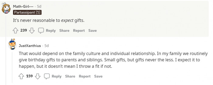 While gift-giving may be a normal practice for some families, the mother's behavior is still inappropriate.
