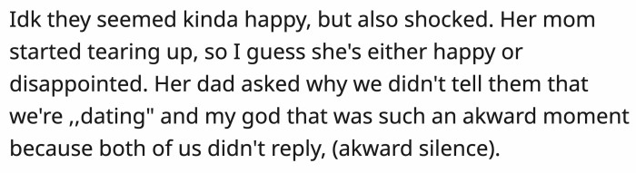 That must have been an awkward conversation but at least they're on board with all of this!