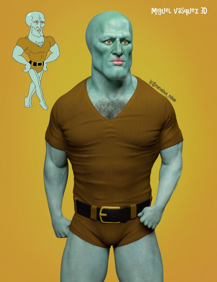 4. Handsome Squidward with them prominent chest hair. 
