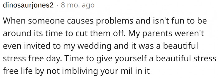 You'd probably wonder if the husband can cut his mother off.