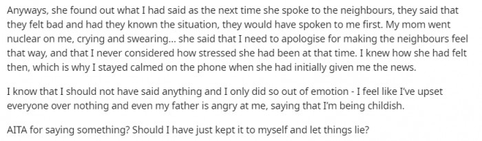 This is how her mom reacted. Is she the asshole for saying something?