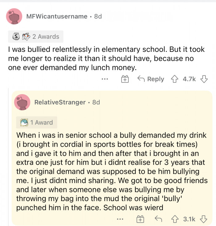Someone stealing lunch money was not the bullying move that most used. 