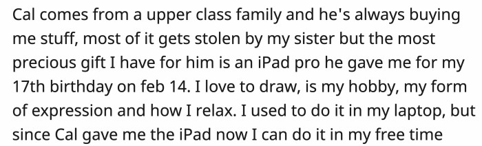 OP's boyfriend, Cal, gave her an iPad for her birthday, and she uses it frequently.
