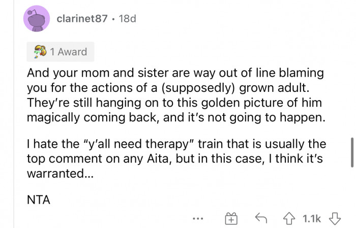 The mom and sister should totally understand where OP is coming from, but they don't.