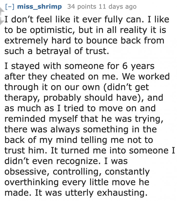 Infidelity can worsen a victim's personality.