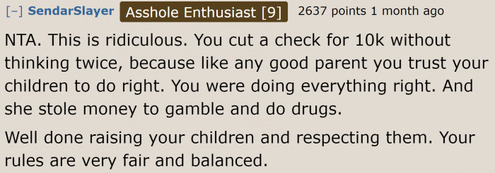 The parents did nothing wrong. It's all the stepdaughter's fault.