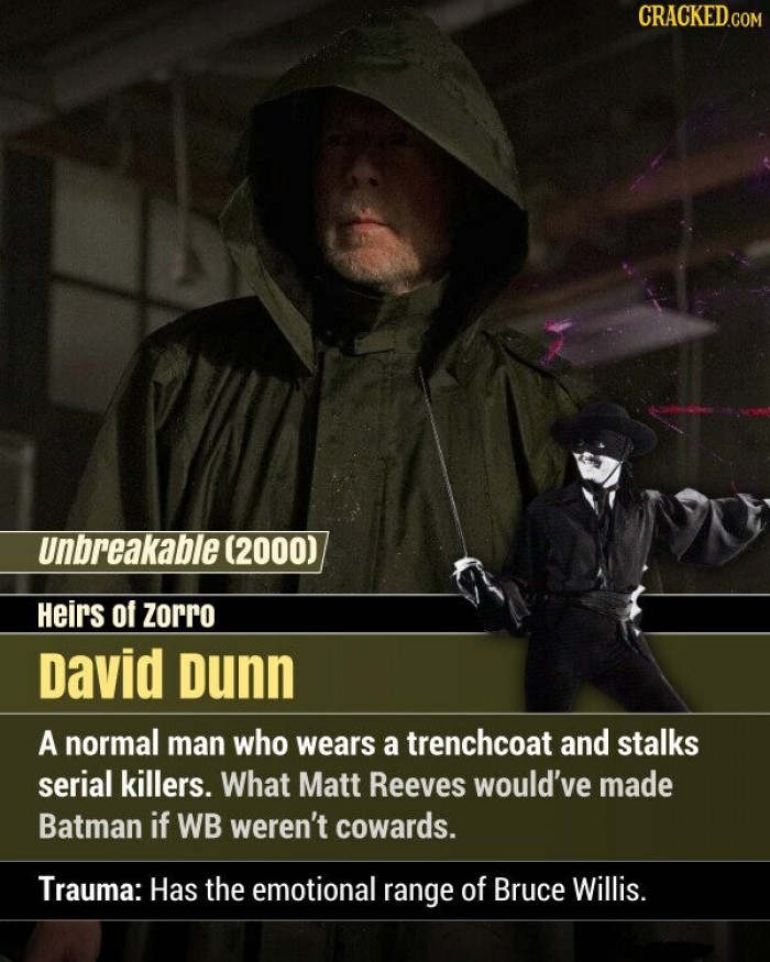 10. David Dunn - He wears a trench coat and stalks serial killers