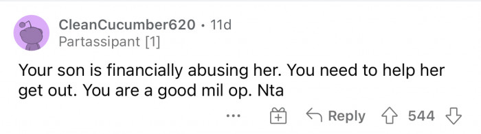 She could use OP's help getting out of that situation.